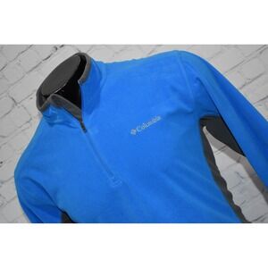Columbia Fleece Pullover Men Large Blue Quarter Zip Mock Neck Two Tone